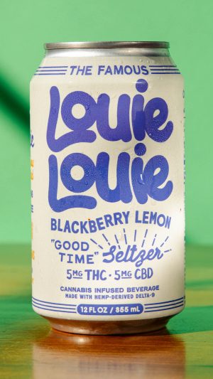 Louie Louie Blackberry Lemon can on a table