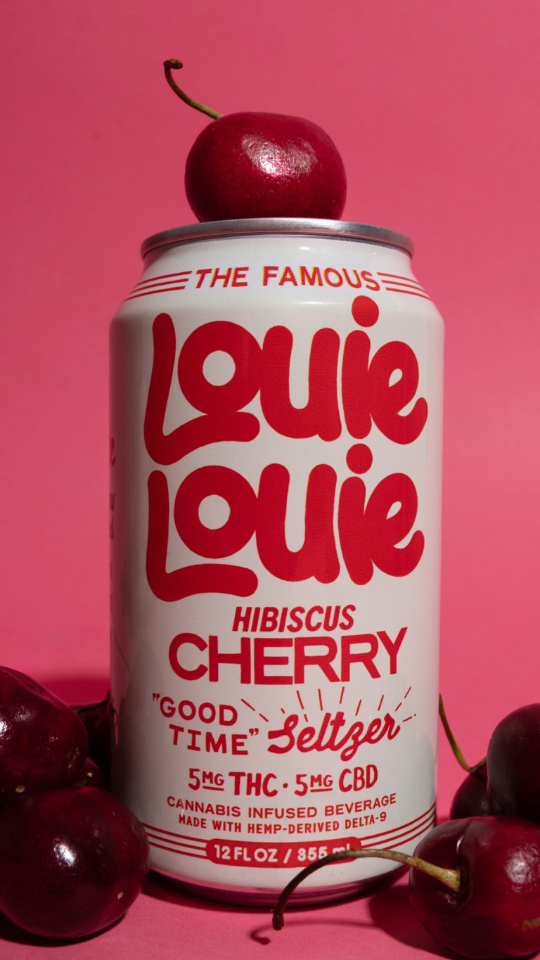 Louie Louie Hibiscus Cherry Can surrounded by cherries